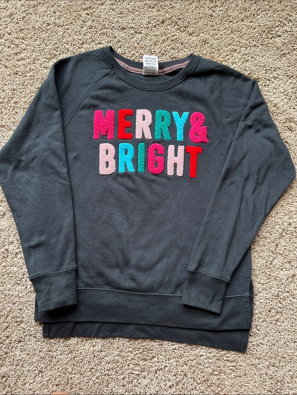 Royce Brand Black Merry & Bright Christmas Sweatshirt Size M Chenille Lettering